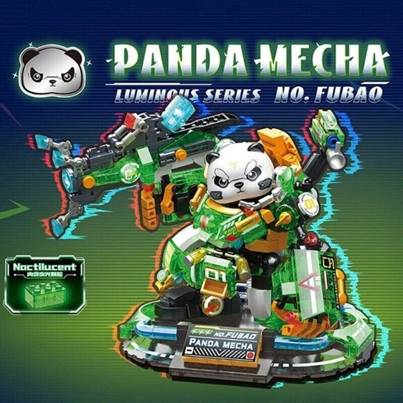 618PCS Green Panda Mecha Building Blocks Creative Luminous Building Bricks - Picture 2 of 6